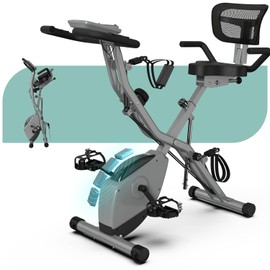 Indoor Exercise Bike for Seniors, 5 IN 1 Foldable Stationary Bike with 16-Level Magnetic Resistance and Tri-Position Ride, 330LBS Capacity, 6.6 LBS Flywheel, Upgrade Backrest for Home Workout 818 Gray