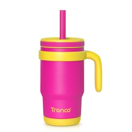 Tronco 14 oz Kids Insulated Tumbler with Handle & Spill-Proof Silicone Straw, BPA-Free Stainless Steel Toddler Cups with Lids, Splash-Proof Kid Drinking Cup Travel Mugs, Easy to Clean