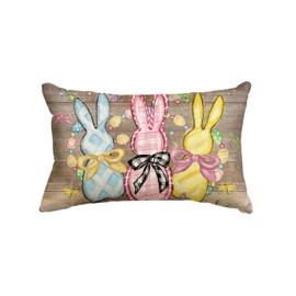 AVOIN colorlife Easter Bunny Three Rabbits Throw Pillow Cover, 18 x 18 Bowknot Easter Eggs Flowers Cushion Case Decoration for Sofa Couch