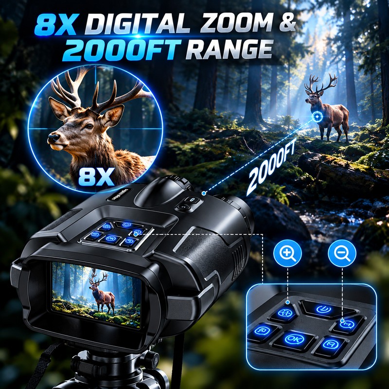 Night Vision Binoculars for Outdoor Viewing – 4K Recording, 8X