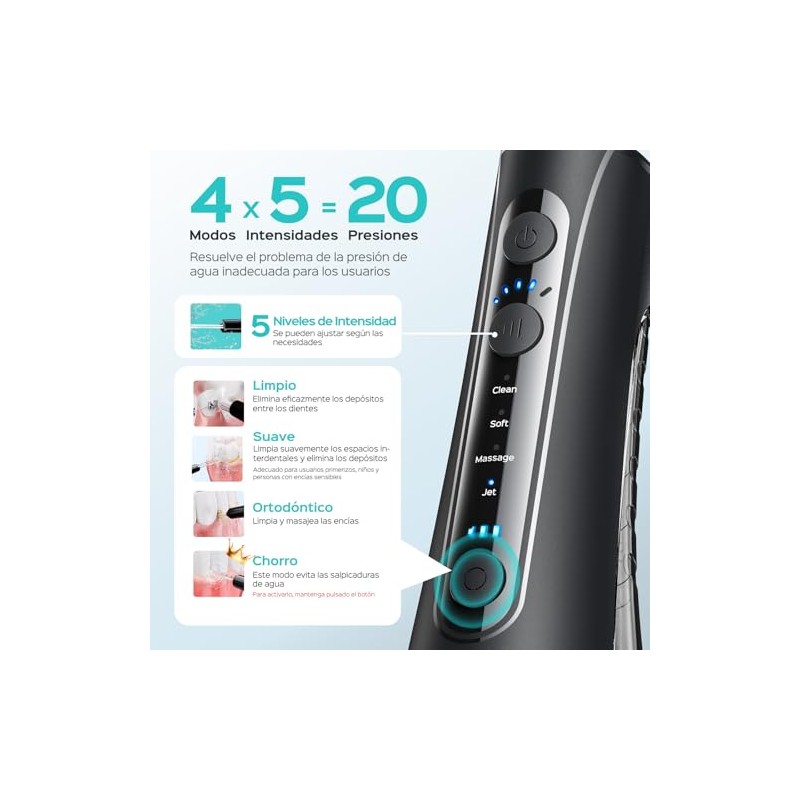 COSLUS C50 Irrigador Bucal Portátil para Dientes, 4 Modos y