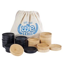 WE Games Checkers Pieces Only, Wooden Checker Board Game Pieces, 24 Brown and Natural Stackable Player Pieces with a Drawstring Storage Bag, 2 Inch Diameter Carved Versatile Game Pieces
