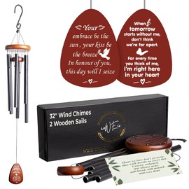 Sympathy Wind Chimes for Loss of Loved One - 32" Memorial Wind Chimes with 2 Wooden Sails - Outdoor Decor Condolence Windchimes in Memory of a Loved One - Bereavement Gifts for Loss of Father, Mother