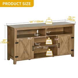 DWVO TV Stands for Living Room, Farmhouse Entertainment Center for 65 Inch TV, Rustic TV Console with Storage and Barn Door, Console Table Media Television Stands, 59 Inches, Barnwood