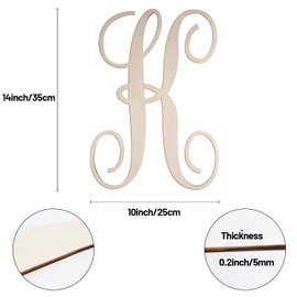 Cursive Wooden Letters K for Wall Decor 14 Inch Large Wooden Letters Unfinished Monogram Wood Letter Crafts Alphabet Sign Cutouts for DIY Painting Door Hanger (K)