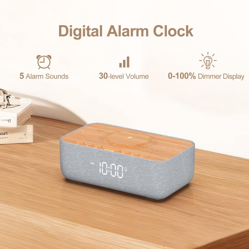 REACHER 15W Fast Magnetic Wireless Charging Alarm Clock with White