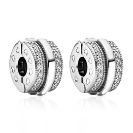 Annmors Stopper 925 Sterling Silver Clips for Bracelets Necklace Rose Gold Pink Sparkling Clips Beads with 5A Cubic Zirconia, Christmas, Valentine's Day, Mother's Day, Gift Tag for Women Girls,