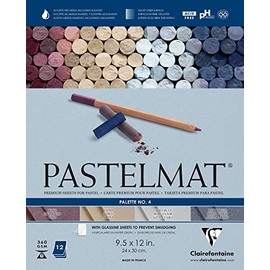 Clairefontaine Pastelmat Glued Pad - Palette No. 4 - (9 1/2 x 12 Inches) 24 x 30 cm - 360g - 12 Sheets - Dark Blue, Light Blue, Wine, Sand
