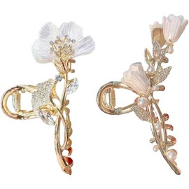 2PCS Elegant Ginkgo Biloba Hair Claw,Tulip Shark Clip Metal flowers Hair Clip Sweet Ponytail Claw Clip for Women (Style 1, One Size)