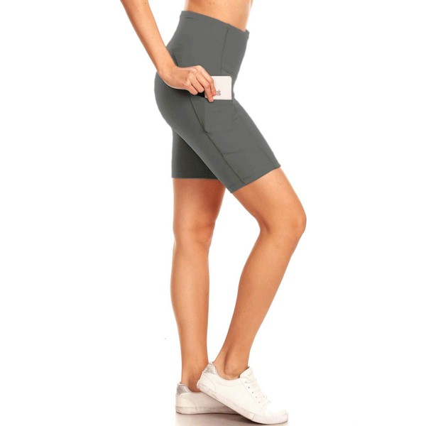 Leggings Depot Women's High Waist Active Running Biker Shorts (8"-w/Pockets,