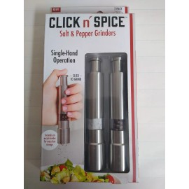 As Seen On TV Click N Spice Salt and Pepper Grinder Set, Spice Grinders, Spice Mill 2 Pack