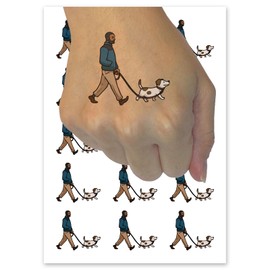 Man Walking Pet Dog Leash Temporary Tattoo Water Resistant Fake Body Art Set Collection - 54 1" Tattoos (1 Sheet)