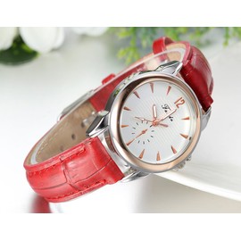 JewelryWe Red Leather Band Charm Women's Watch Leather Strap Watches