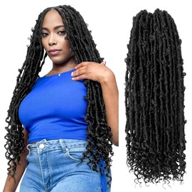 CISINPO Butterfly Locs with Curly End 22 Inch, 6 Packs Boho Distressed Locs Crochet Hair, Bohemian Goddess Faux Butterfly Braids with Wavy Ends (1#, Jet Black)