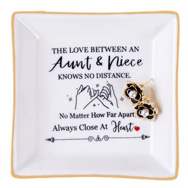 Piudee Piudee Aunt Gifts from Niece The love between an aunt&niece knows no distance Ring Trinket Dish Jewelry Tray, Aunt Birthday Gift Aunt and Niece Gifts for Aunts Mothers Day Christmas Valentines
