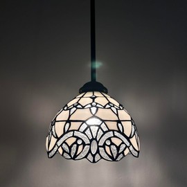 enjoy decor lamps Tiffany Mini Hanging Lights White Stained Glass Baroque Style Lavender LED Bulb Included for Kitchen Island Counter Dining Room Hallway Hotel Café 8" W*60" H