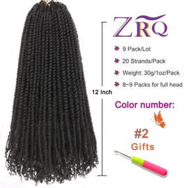 ZRQ 12 Inch Micro Twist Crochet Hair Bob Crochet Braids Mini Pre-twisted Passion Twist Mini Senegalese Twist Crochet Hair Pre-looped Micro Braids Crochet Hair Extensions(9 Packs,2#)