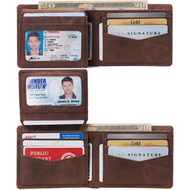 Alpine Swiss Mens RFID Safe Wallet Bifold Passcase Cowhide Leather Billfold Comes in Gift Box Distressed Brown