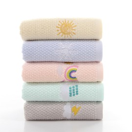 CavspkArt 5 Pcs Cute Children's Facial Towel, Soft Kids Face Towels 100% Cotton, Multicolor Kids Washcloth Towels, Baby Face Washer Hand Towels Cute Sun Rainbow Cloud Patterns 25 x 50 CM