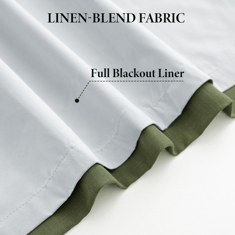MYSKY HOME Olive Green Linen Pinch Pleated 100% Blackout Curtains