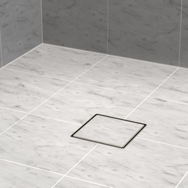 Hydroware Shower Drain - Stainless Steel Square Shape Shower Floor Drain with Removable Patterned Grate, Hair Strainer, Threaded Adapter (6 Inches, Silver (with Tile Insert))