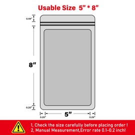 EONJOE 100-pack 5×8 inch mylar bags with clear window holographic resealable sealable packaging zip bag for small bussiness jewelry candy sample food packing supplies （white）