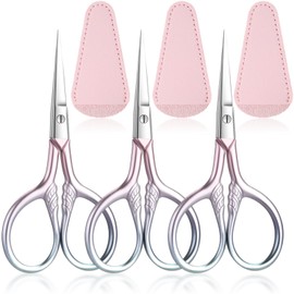 Honoson 3 Pcs Eyebrow Scissors for Women 3.6 Inch Pink Small Scissors Beauty with Stainless Steel Straight Tip for Grooming Eyebrows Facial Hair Nose Mustache Beard