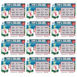 12 x Fake Joke Christmas Scratch Cards - Winning Lottery Ticket Practical Prank- Every card appears to win £100,000 or £250,000