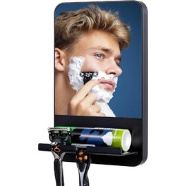 Shower Mirror Fogless for Shaving with Razor Holder, Suction Fogless Mirror for Shower Anti Fog Shaving Mirror for Bathroom Fog Free No Drilling for Man & Woman Shatterproof Removable, Black - Color: black