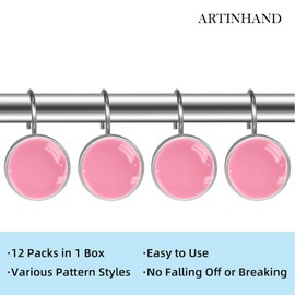 Pink Shower Curtain Hooks Set of 12 Rustproof Metal Decorative Shower Hooks for Curtains Rods Solid Color Shower Curtain Rings for Bathroom Living Room Bedroom
