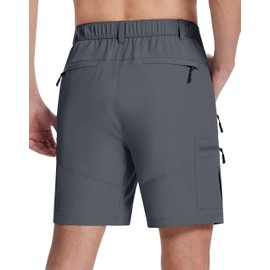 SERAMY - Pantalones cortos tipo cargo para hombre, con 6 bolsillos con cierre, 9 pulgadas, de secado rápido, ligeros para golf, pesca casual, Cintura elástica gris completa, Large Short