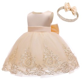 CMMCHAAH Baby Girls Easter Embroidery Dresses Toddler Ruffles New Year Easter Tutu Dress with Headwear (Champagne,80)
