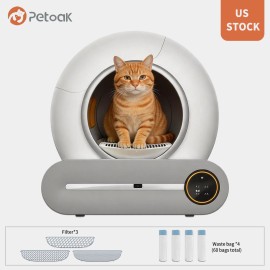 65L Self Cleaning Cat Litter Box, Extra Large Automatic with APP Control, 3 Filters & 60 Bags for Multi CatsColor: White, size: 20.9*18.9*20.1 in