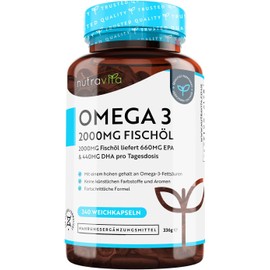 Nutravita High Dose Omega-3 (2000 mg) – 660 mg EPA & 440 mg DHA, Pure Fish Oil Softgels,