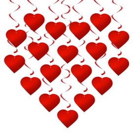 NUOM Red Hanging Heart Swirl Decorations 18 Pieces Red Heart Decor Shiny Heart Ceiling Swirls Hanging Ornaments for