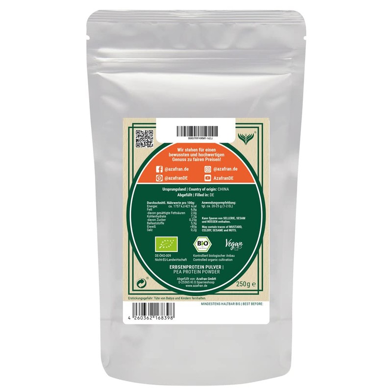 Azafran Organic Pea Protein, Vegan Protein Replacement Powder, Protein Powder