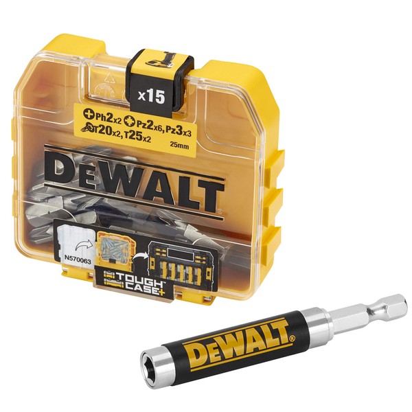 Dewalt DT71511 16 Sets Kit Screwdriver Bits and Telescopic Magnet Holder Inserts with 25 mm – Ph2 x PZ2, PZ3 x 6, 2 x 3, T20 x 2, T25 x 2