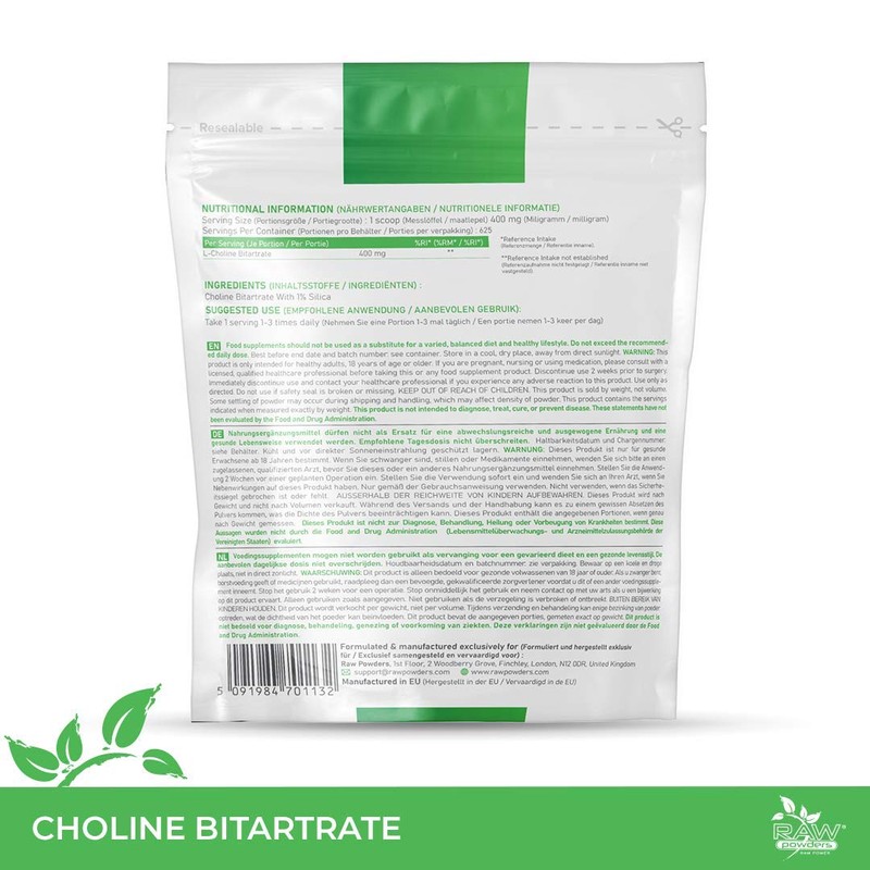Choline Bitartrate Supplement – 625 Servings of Choline Bitartrate Powder