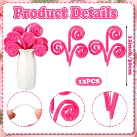 Daifunli 12 Pcs Curly Christmas Tree Picks Velvet Curl Decoration Spiral Curly Tree Topper Ornaments DIY Crafts for Wreath Fireplaces Vase Filler Holiday Ornament, 12 Inch(Hot Pink)