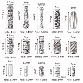 BEEFLYING 150 Pieces Antique Silver Tibetan Spacer Tube Beads Large Hole Alloy Charms Loose Column Hollow Beads for Jewelry Making Crafts Supplies