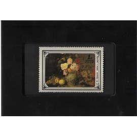 Tchotchke Framed Stamp Art - Mint Russia Postage Stamp- Painting Flowers and Fruits by I. F. Khrutsky