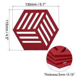 sourcing map Felt Coasters, 4pcs Hexagon Mat Pad Coaster for Drink Cup Pot Bowl Vase, Red