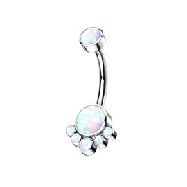 Pierced Owl - 14G G23 Implant Grade Titanium Internally Threaded Top Round Bezel Set Synthetic Opal Cluster Navel Belly Button Ring, Metal, synthetic opal