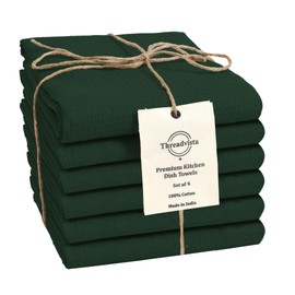 Threadvista 100% Cotton Waffle Kitchen Towels Set of 6 - Soft Highly Absorbent Durable Reusable - Perfect for Drying Cleaning Everyday Kitchen Use - Quick Drying Premium Dish Towels 16x26 Inch Green