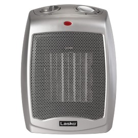 Lasko Desktop Electric Ceramic Space Heater with Adjustable Thermostat, 2 Heat Settings and Fan Only Mode, 9.2 Inches, Silver, 754200