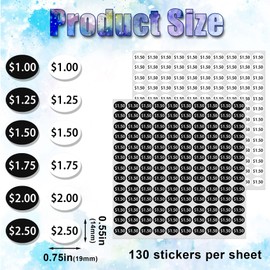 HINZIC 1440pcs Vending Machine Price Labels, 12 Sheets Snack Vending Machine Labels Stickers, Soda Beverage Price Labels Stickers $1.00 $1.25 $1.50 $1.75 $2.00 $2.50 for Business Stores, Black & White