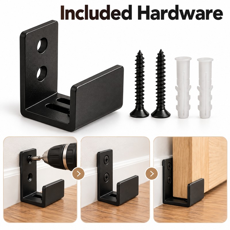 Adjustable Barn Door Guide – Black Stainless Steel Floor and