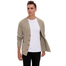Sailwind Men's Long Sleeve Cardigan Sweater Soft Cable Knit Jumper for Men, khaki