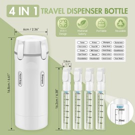 Dispenser da viaggio 4 in 1, confezione da 4 flaconi da viaggio ricaricabili da 30 ml per articoli da toeletta, contenitore portatile a prova di perdite con scala ed etichetta per shampoo, balsamo