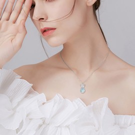 YAFEINI Mermaid/Pinneapple Necklace Sterling Silver Dainty Moonstone Mermaid Pendant Necklace Mermaid Jewellery Gifts for Women, Sterling Silver, Moonstone